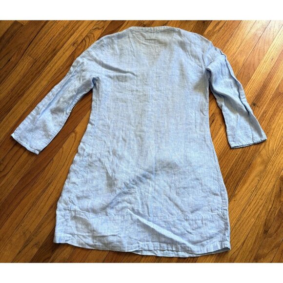 French Curve Linen Tunic Shirt Blue Lightweight Blouse Top - Picture 2 of 13